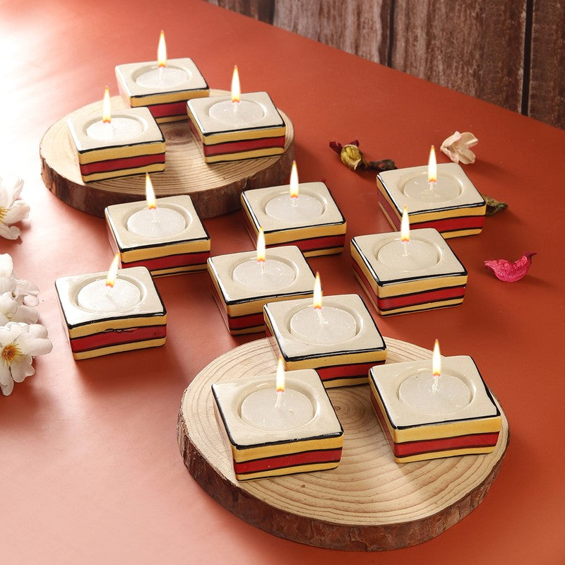 Rivaayat Tea Light Holders Red,Yellow