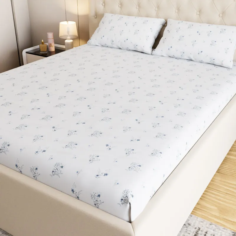 Blossomway Floral Cotton Bedsheet (Blue) - 180 TC media 1