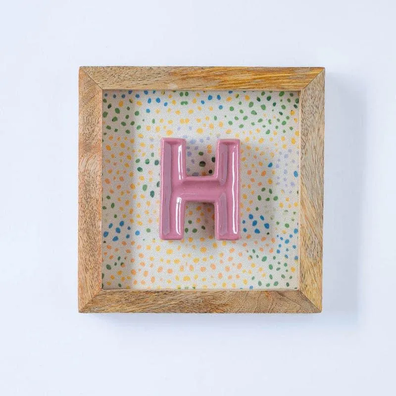 (H) Mini Mottled Mono Ceramic & Wooden Wall Accent - Pink media 1