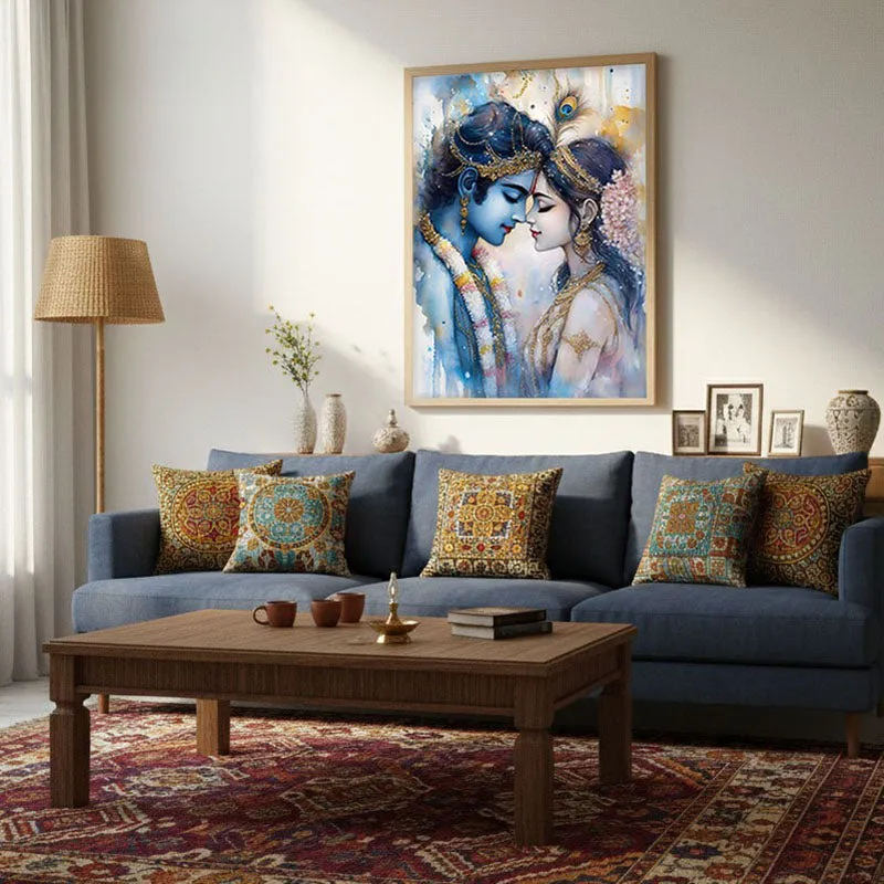 Radhe Gopala Spiritual Archival Paper Wall Painting - Natural Brown Frame media 4