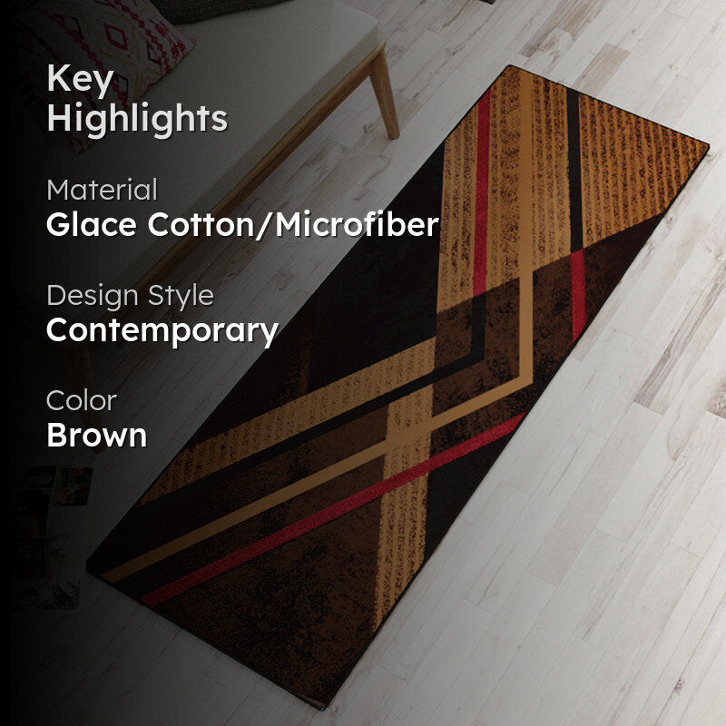 Aaris Geometric Micro Fiber Runner Rug - Brown media 2