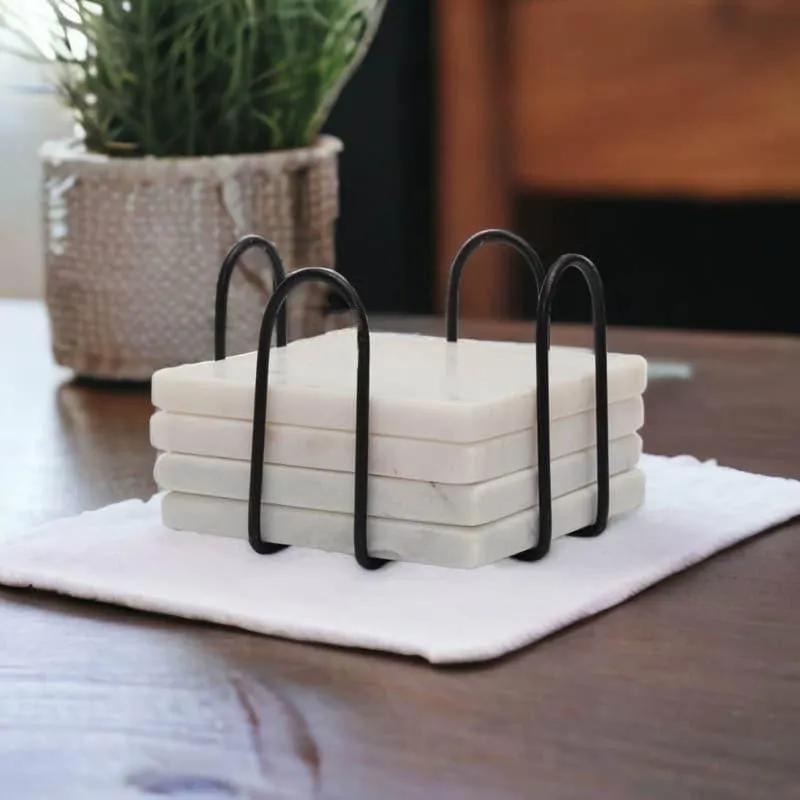 Square Marble Coaster With Stand- Set Of Four media 1