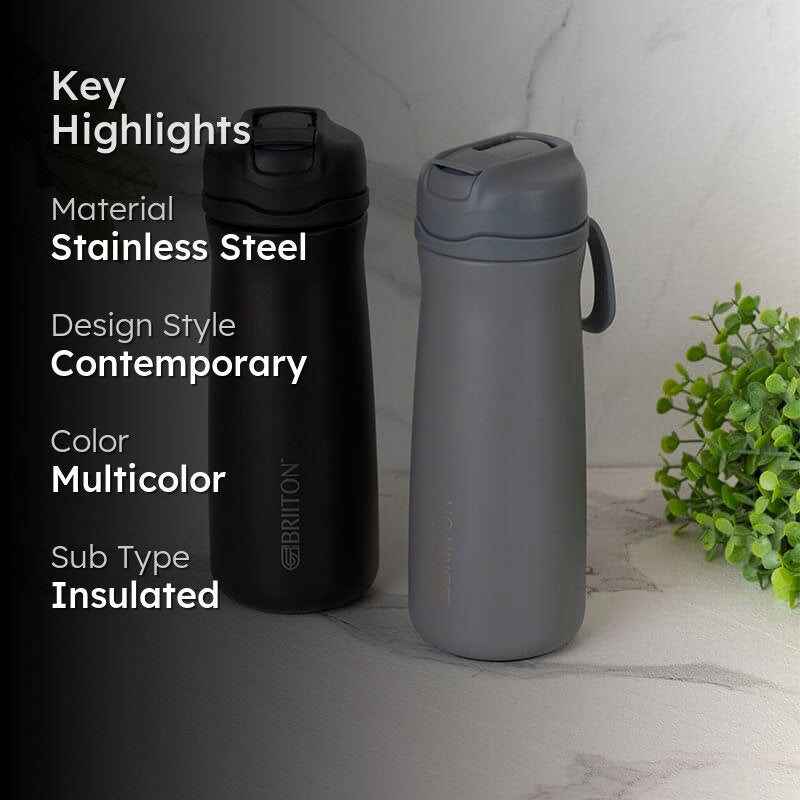 H2O Splash Hot & Cold Thermos Water Bottle (Black & Grey, 600 mL Each) - Set Of Two media 2