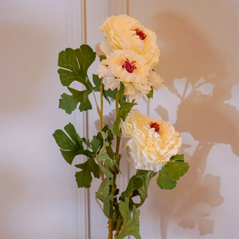 Faux Peony Flower Stick With Leaves (White) - 35 CM media 3