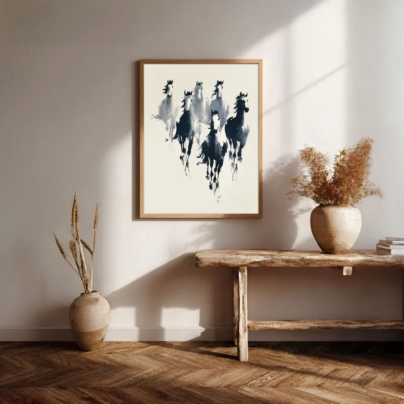 Rustic Horse Family Wall Painting With Brown Frame media 7