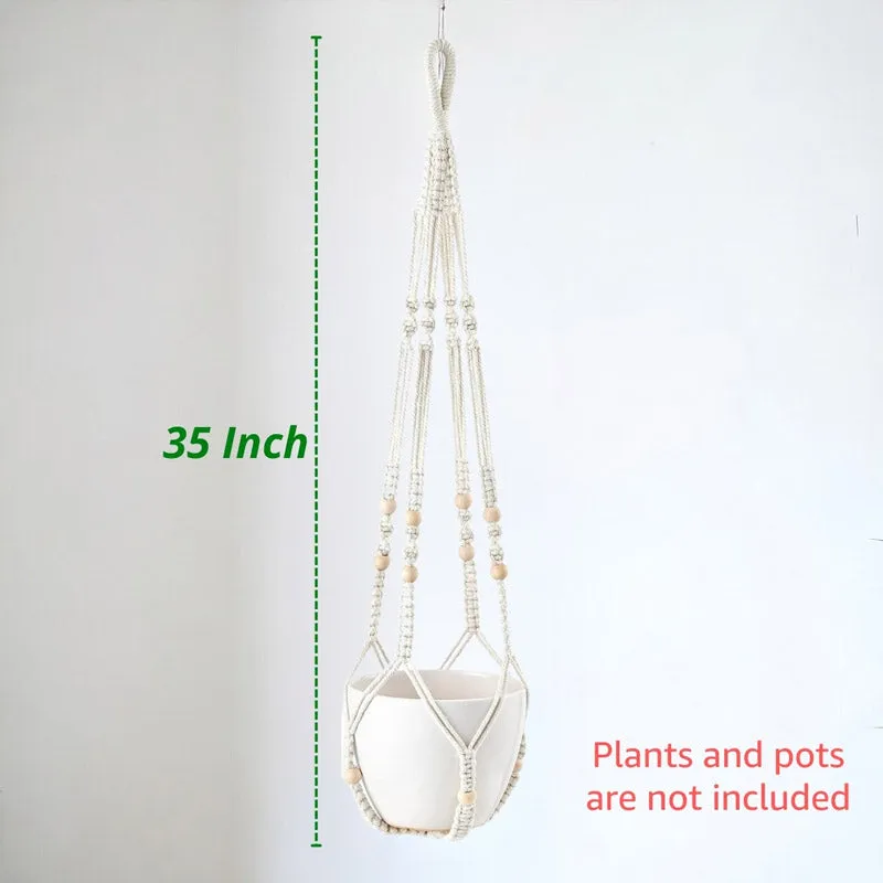 Single white plant hanger shown with a pot and length measurement graphic