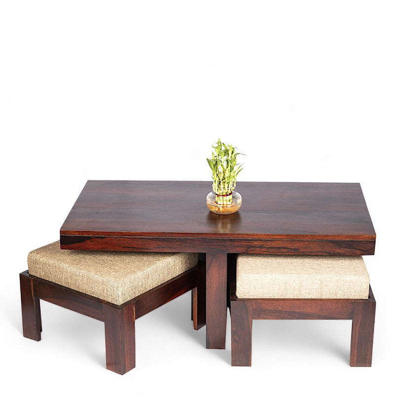 Drexon Sheesham Wooden Center Table with Stools (Deep Brown) - Five Piece Set media 3