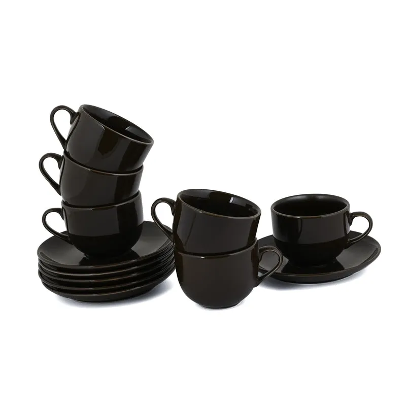 MorningSip Porcelain Cup & Saucer (Brown/240 mL Each) - Set of Six - 4