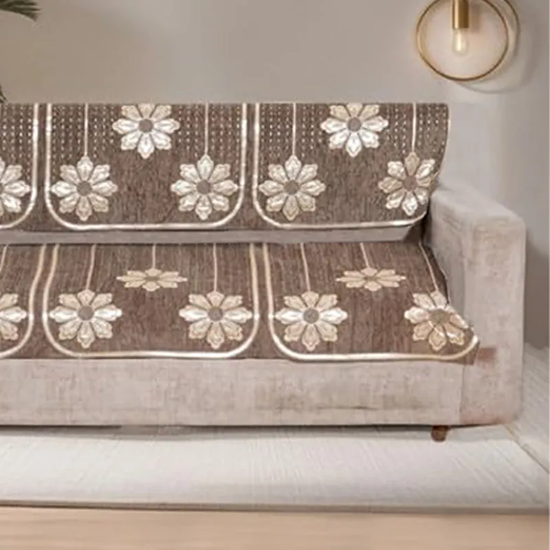 Mitha Floral Cotton Sofa Cover (Brown) media 3