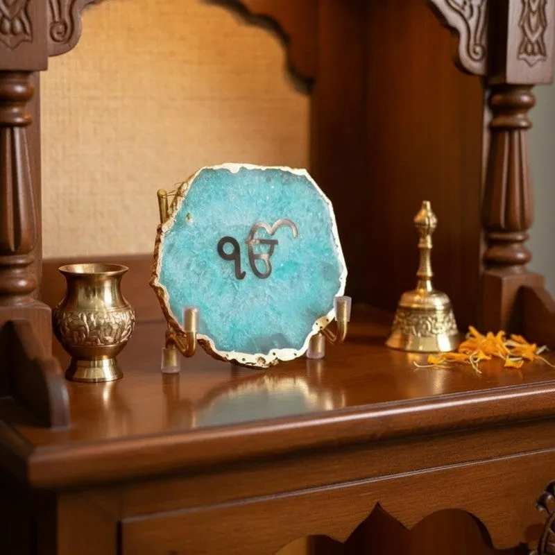 Ik Onkar Handcrafted Agate Religious Accent - Turquoise - 3
