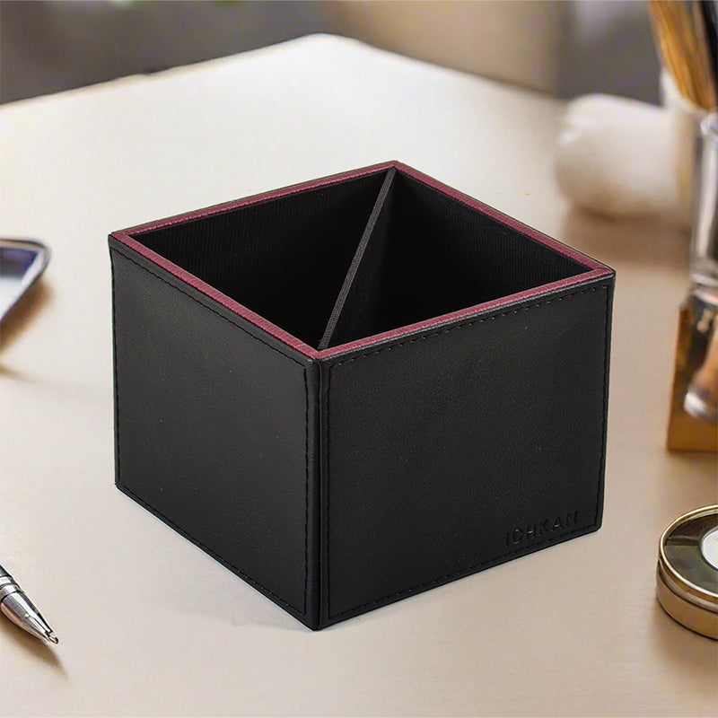 Tisca Faux Leather Pen Stand - Black