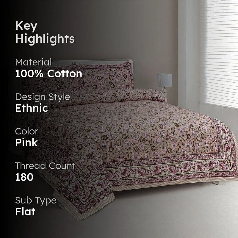 Vahana Ethnic Cotton Bedsheet (Pink) - 180 TC media 2