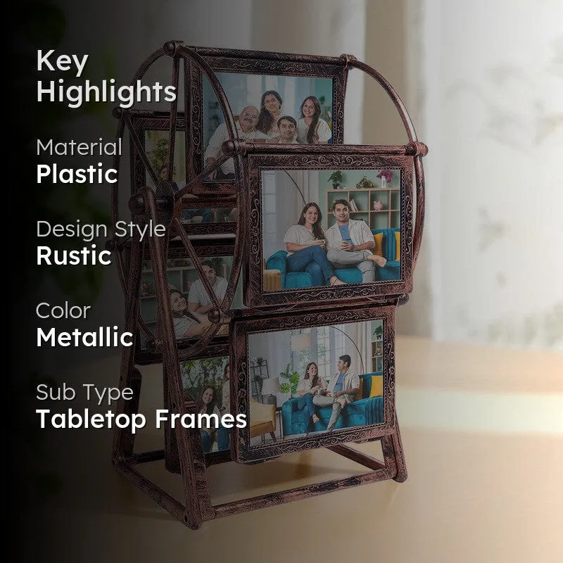 Antique Ferrous Wheel Rotating Plastic Photo Frame - Brown media 2