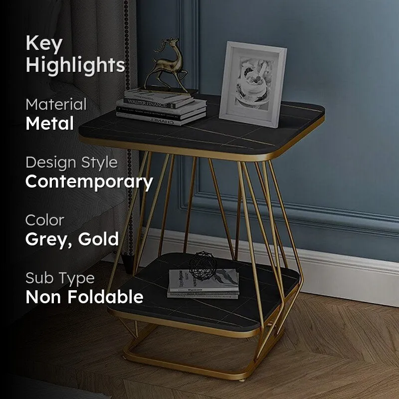 Solstice Form Metal Accent Table with Marble Top - Charcoal & Gold media 2