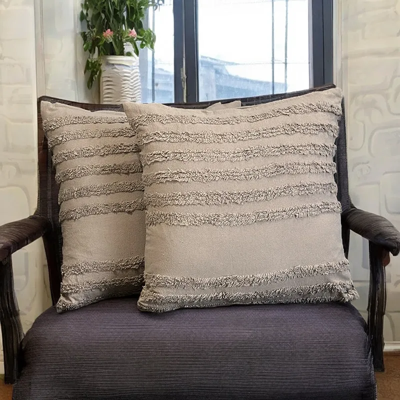 Thea Stripe Tufted Cushion Cover (Beige) - Set Of Two media 3