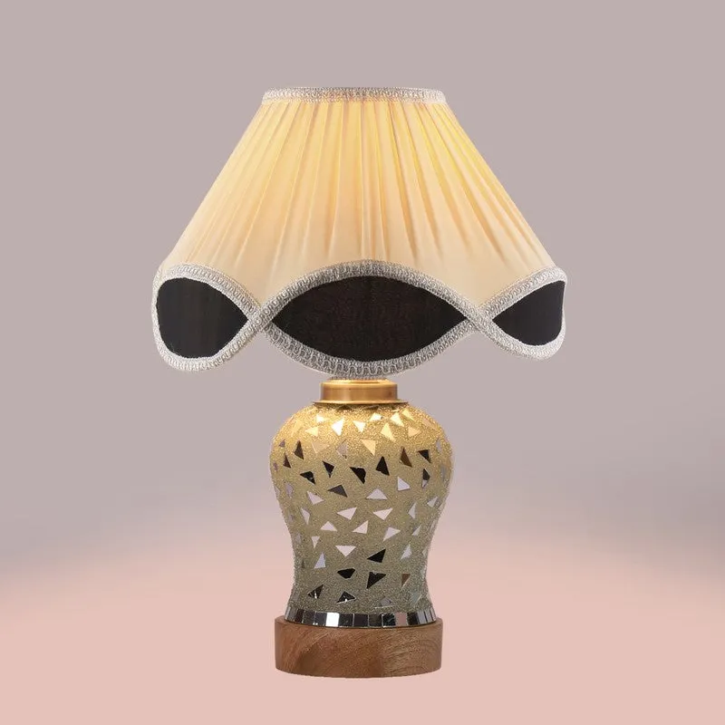 Liora Pleated Glass & Wood Table Lamp - White media 6