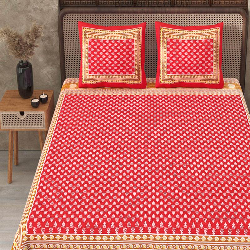 Chann Ethnic Cotton Bedsheet (Red) - 140 TC media 4
