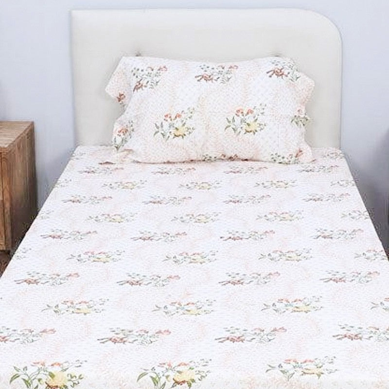 Floral Rush Printed Cotton Bedsheet (Peach) - 200 TC media 4