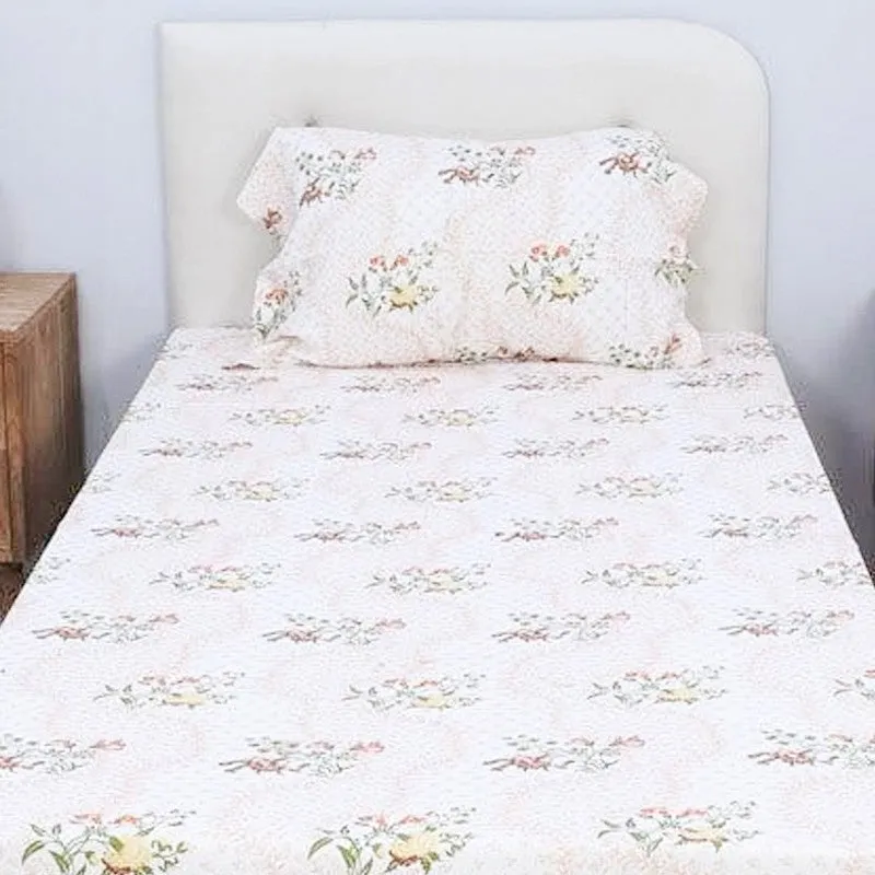 Floral Rush Printed Cotton Bedsheet (Peach) - 200 TC - 4
