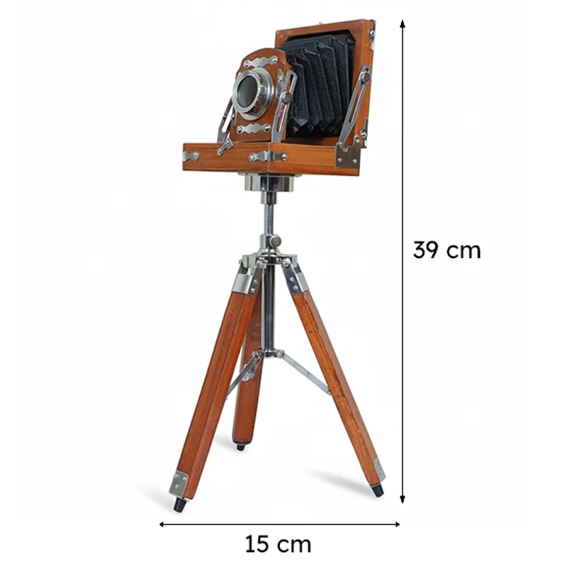 Vintage Tripod Camera Wood Showpiece media 9