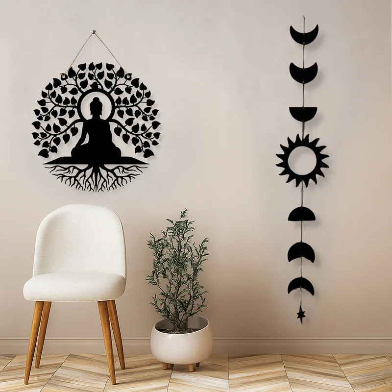 Bodhisatva with Phases of Moon Iron Wall Accent - Set Of Two media 1