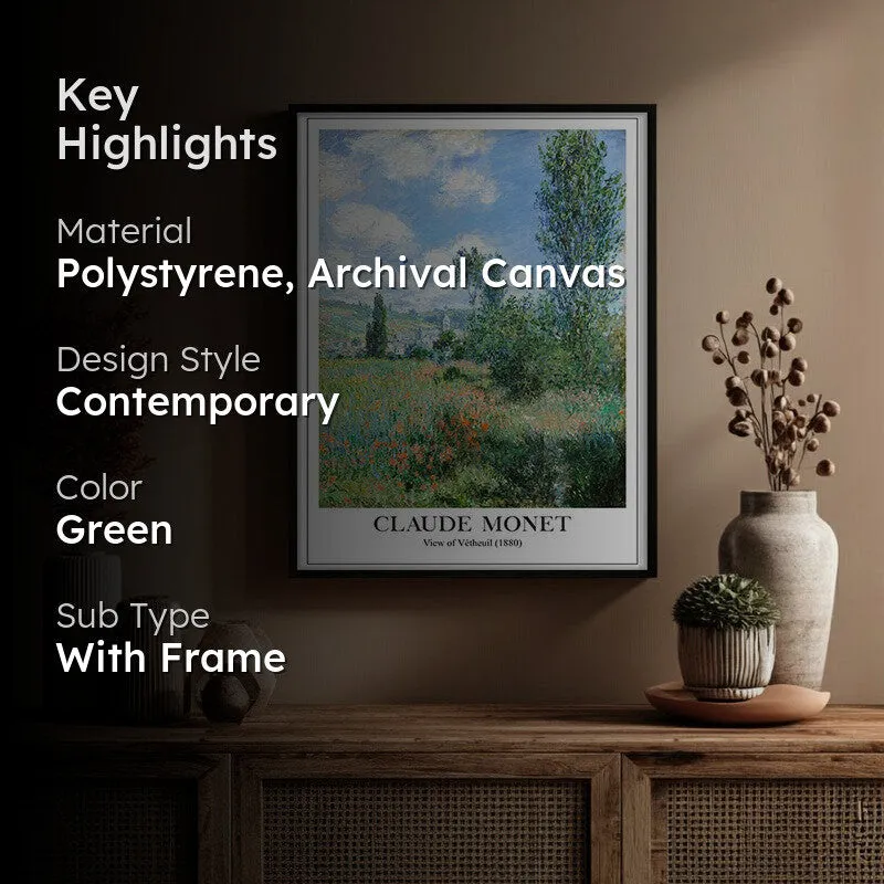 View of Vetheuil Archival Canvas Wall Painting - Black Frame media 2
