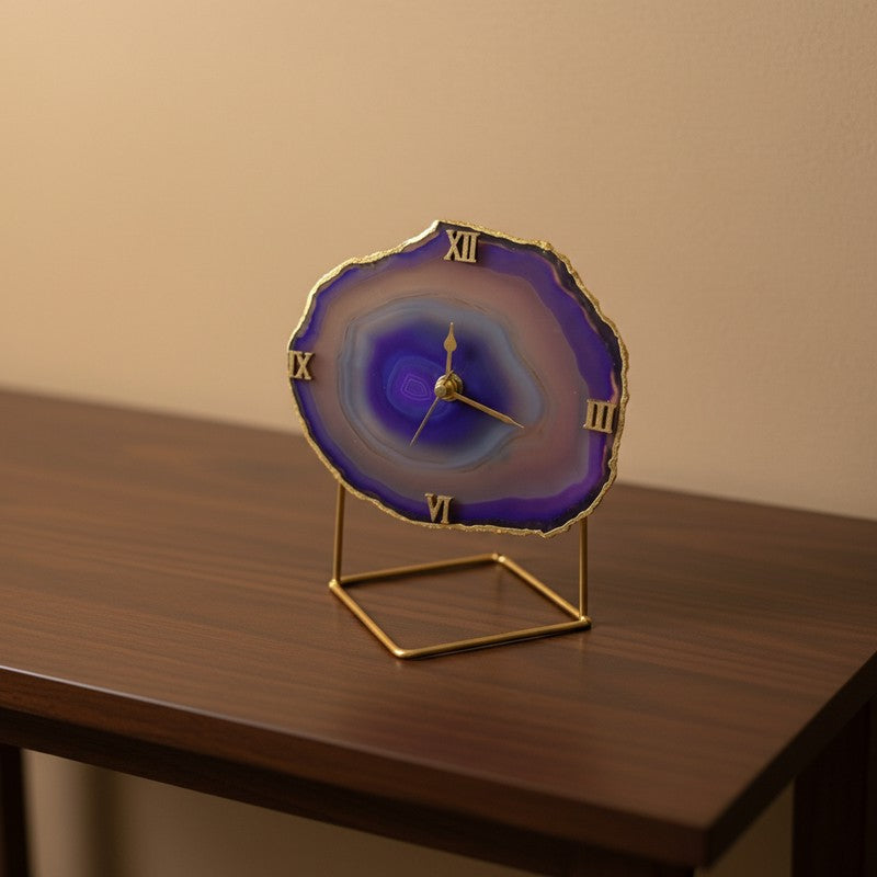 Darsh Handcrafted Agate Table Clock - Purple media 4