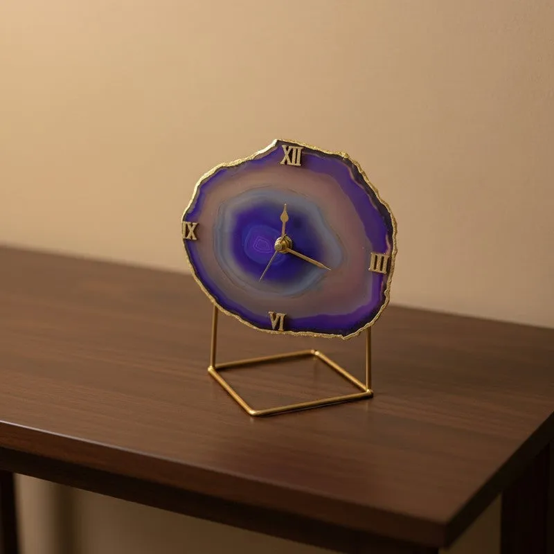 Darsh Handcrafted Agate Table Clock - Purple media 4