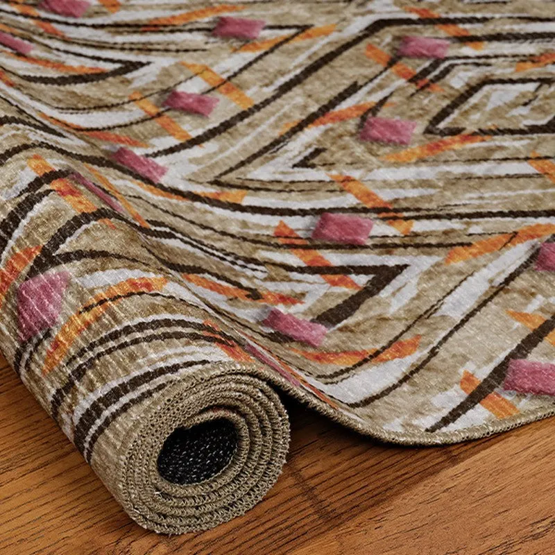 Rolled edge of the flat weave carpet showing surface texture