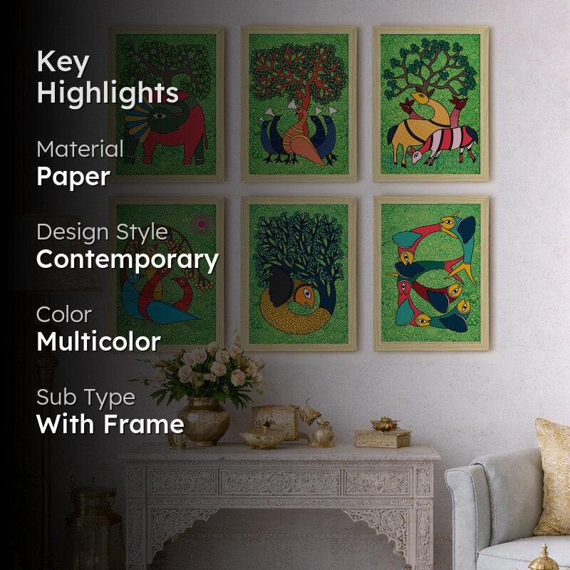 Primal Paper Wall Painting With Frame - Set Of Six media 2