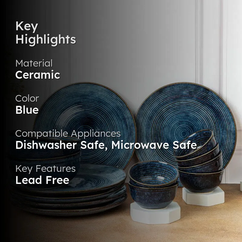 Meghneel Handmade Dinner Set (Blue/1 L/ 180 mL) - 14 Piece Set media 2