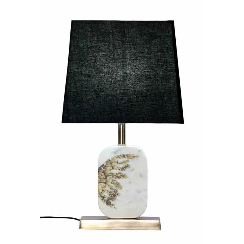 Winged Printed Marble & Brass Base Fabric Table Lamp - Black,White media 4