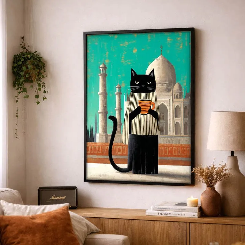 Taj Brew Cat Wall Painting With Frame media 4