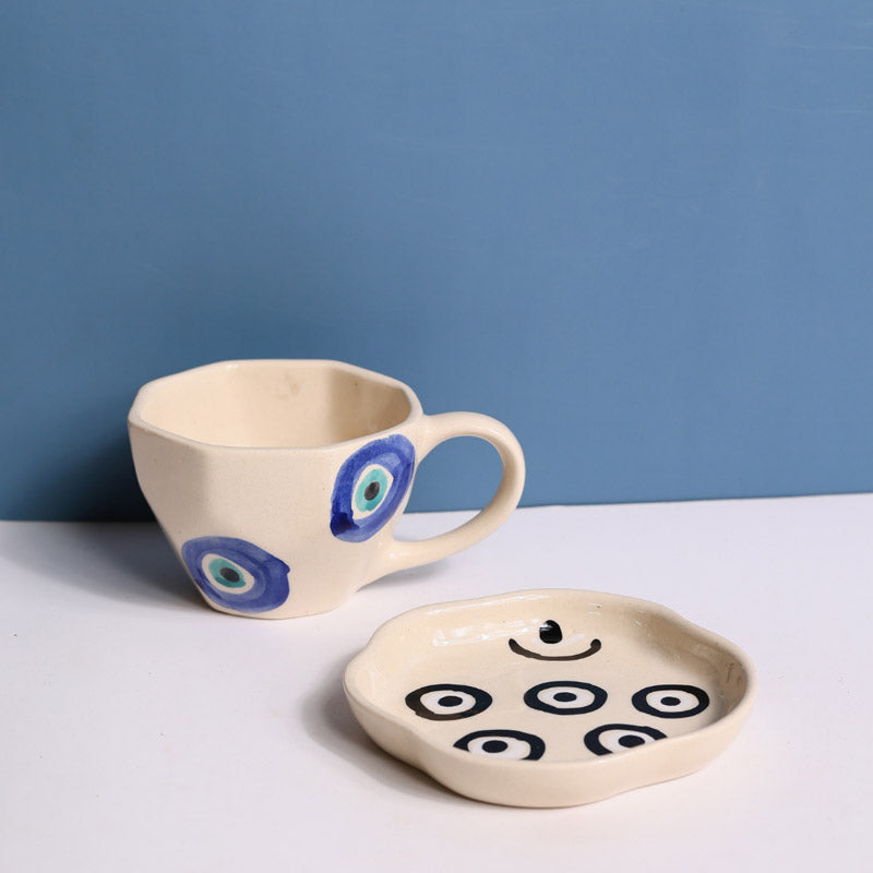 Evil Eye Glaze Cup & Saucer (200 ML) - Two Piece Set media 5