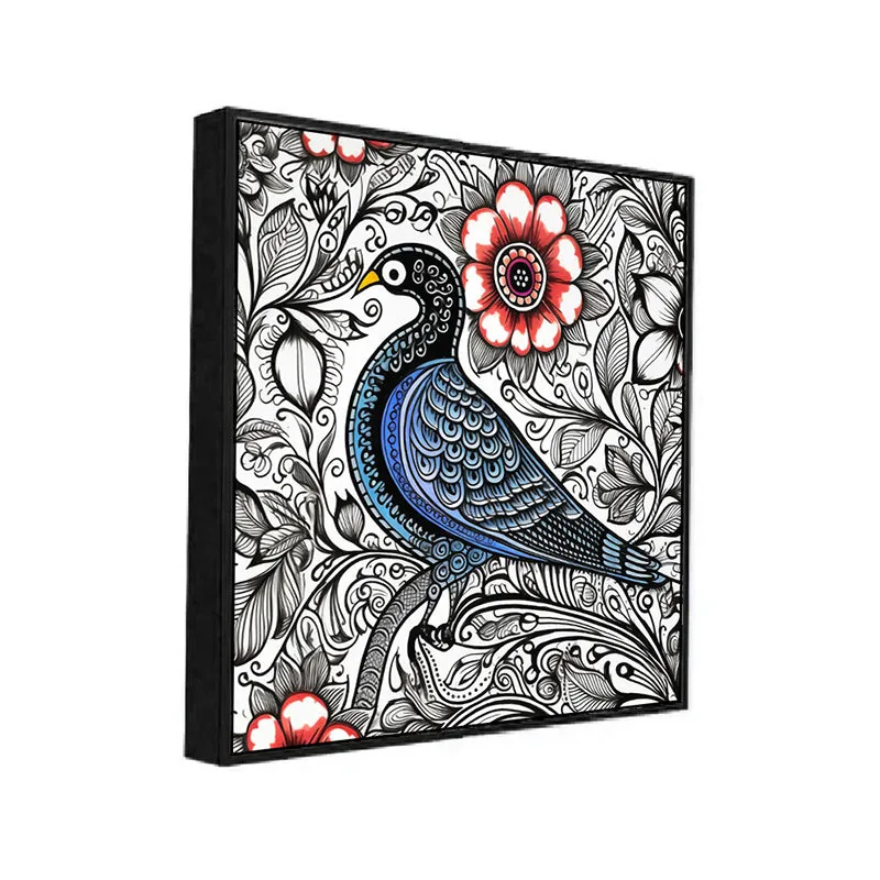 Avian Doodles Canvas Wall Painting With Frame - Black media 3