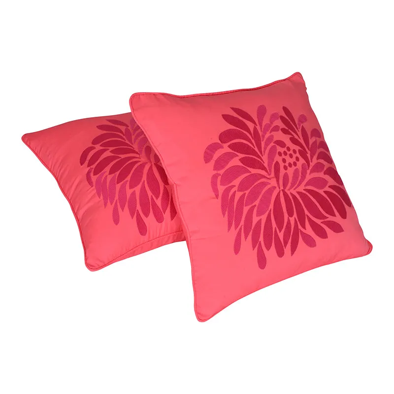 Mayflower Blooms Embroidered Cushion Cover (Coral) - Set Of Two media 4