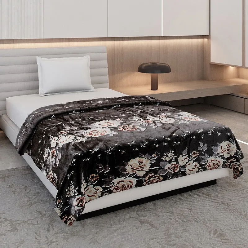 Monte Carlo Inkbloss Floral Print Polyester Blanket (Brown) - 350 GSM media 1