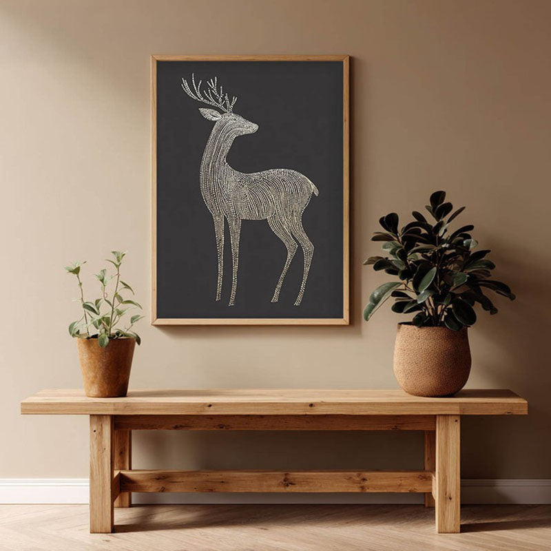 Majestic Deer Illustration Canvas Wall Painting With Brown Frame