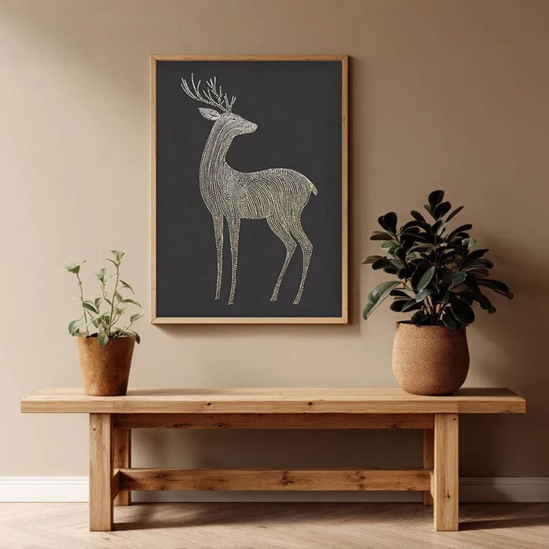 Majestic Deer Illustration Canvas Wall Painting With Brown Frame media 1
