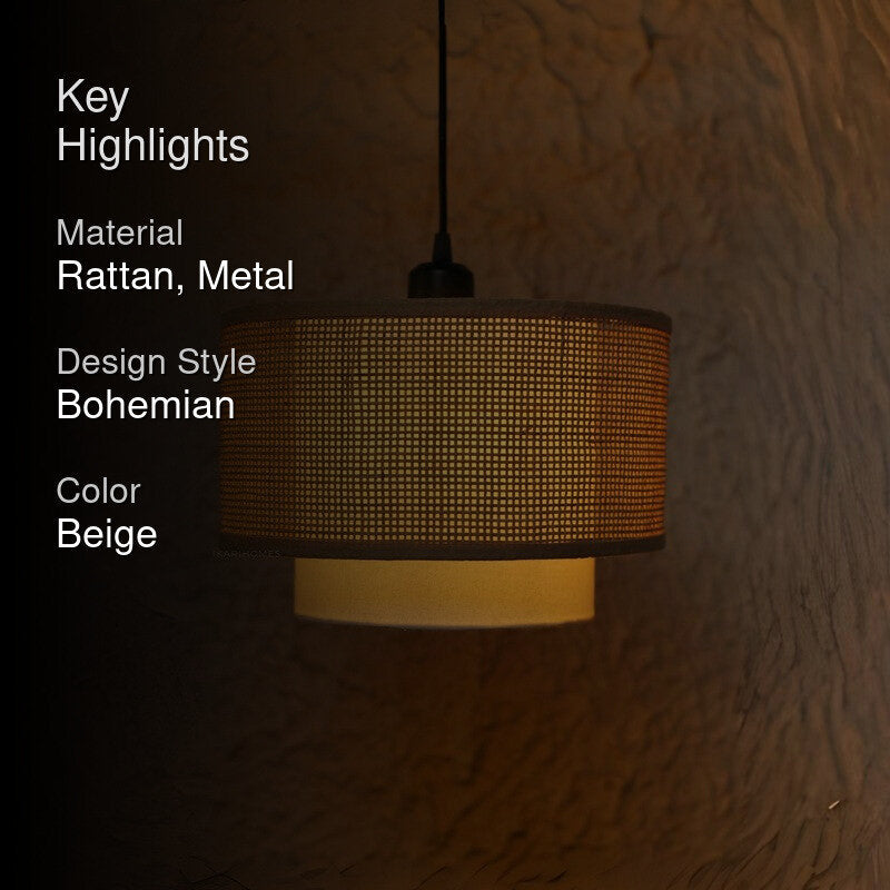 Feylos Rattan Boho Ceiling Lamp - Beige media 2