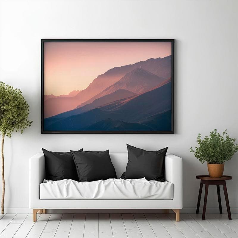 Mountain Sunset Canvas Wall Painting - Black Frame