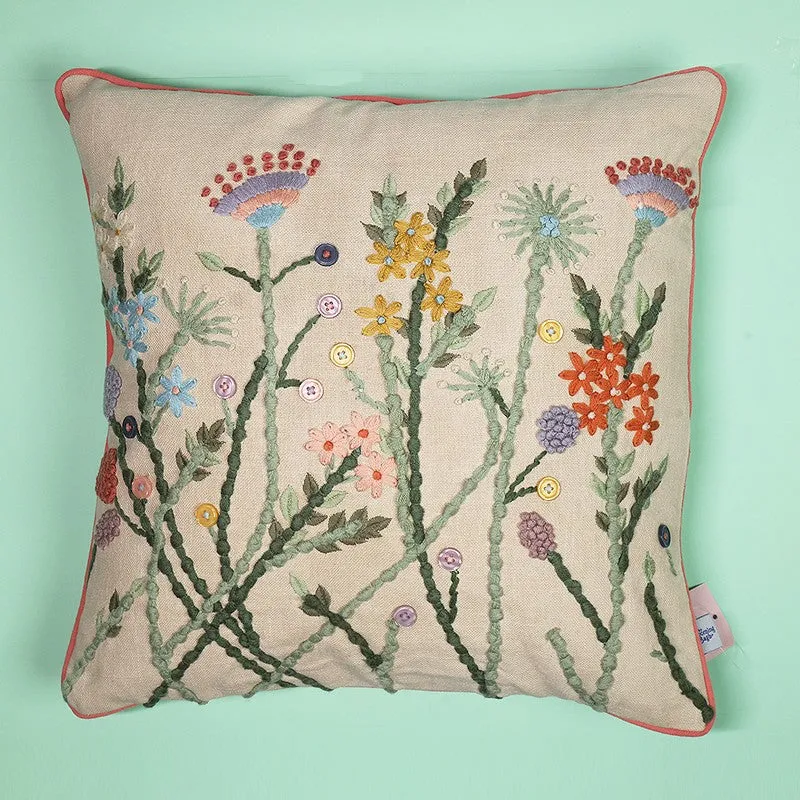 Wild Flora Embroidered Cotton Cushion Cover media 4