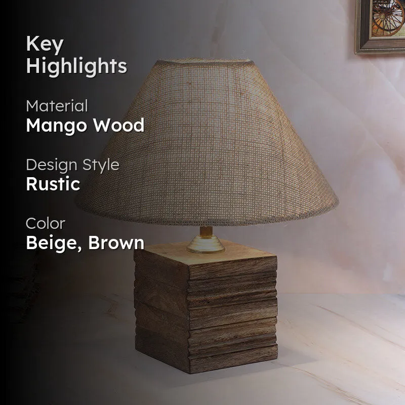 Tatami Cube Solid Mango Wood Table Lamp - Beige,Brown media 2