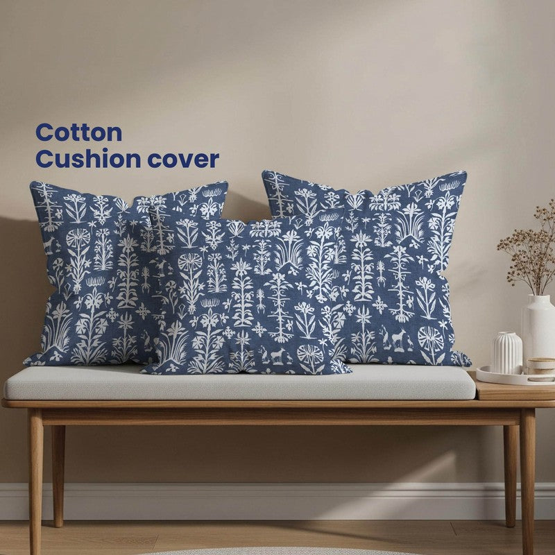 Urban Space Softiq Blue Cotton Cushion Cover Set - Set of Three media 3