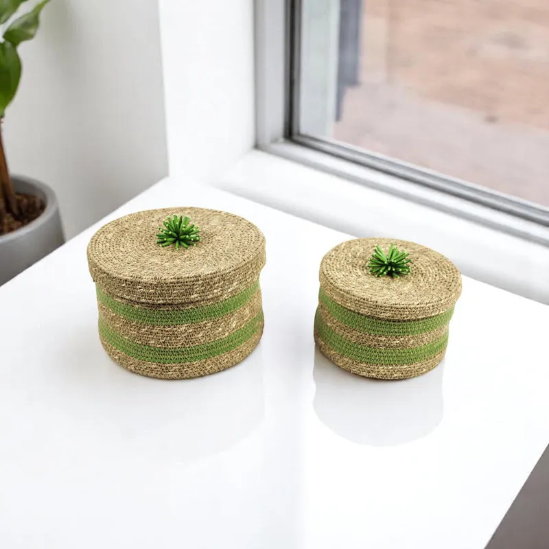 Knitraa Sea Grass Natural Fiber Storage Basket (Green/Beige) - Set Of Two media 1