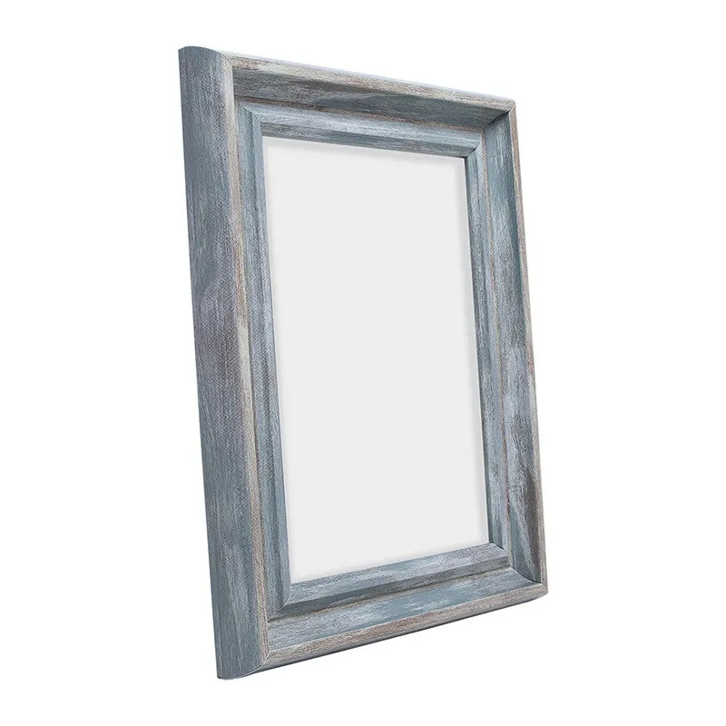 Angled view showing the depth of a blue-grey rectangular photo frame