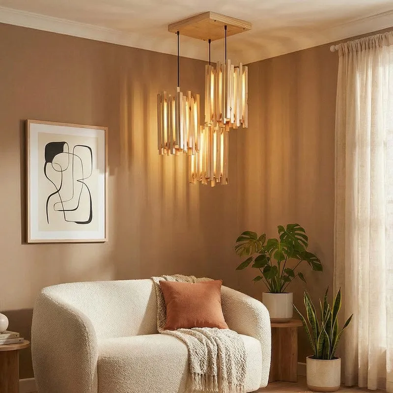 CageLine Wooden Ceiling Lamp - Beige media 3