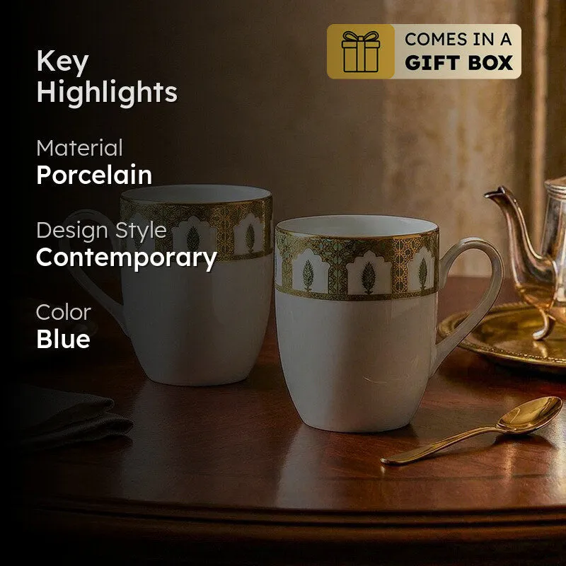 Gilded Chinar Coupe 24k Gold Brushed Porcelain Coffee Mug (280 mL Each) - Set Of Four media 2