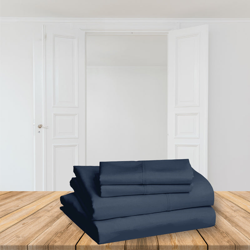 Plusherie Solid Cotton Bedsheet (Navy Blue ) - 600 TC media 6