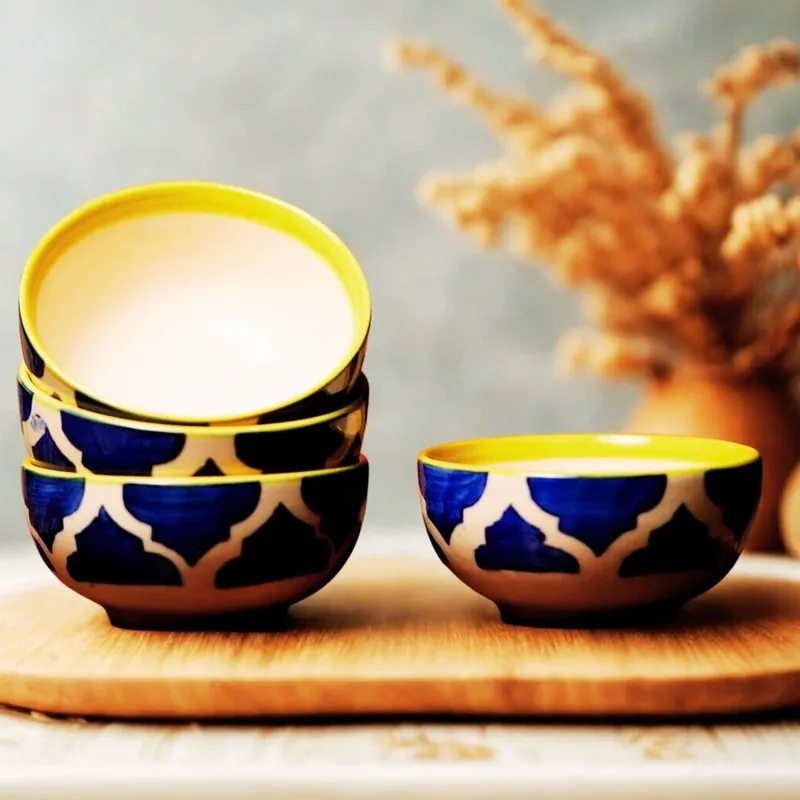 Snackify ServeEase Ceramic Snack Bowls (Blue,Yellow, 200 mL Each) - Set Of Four media 3